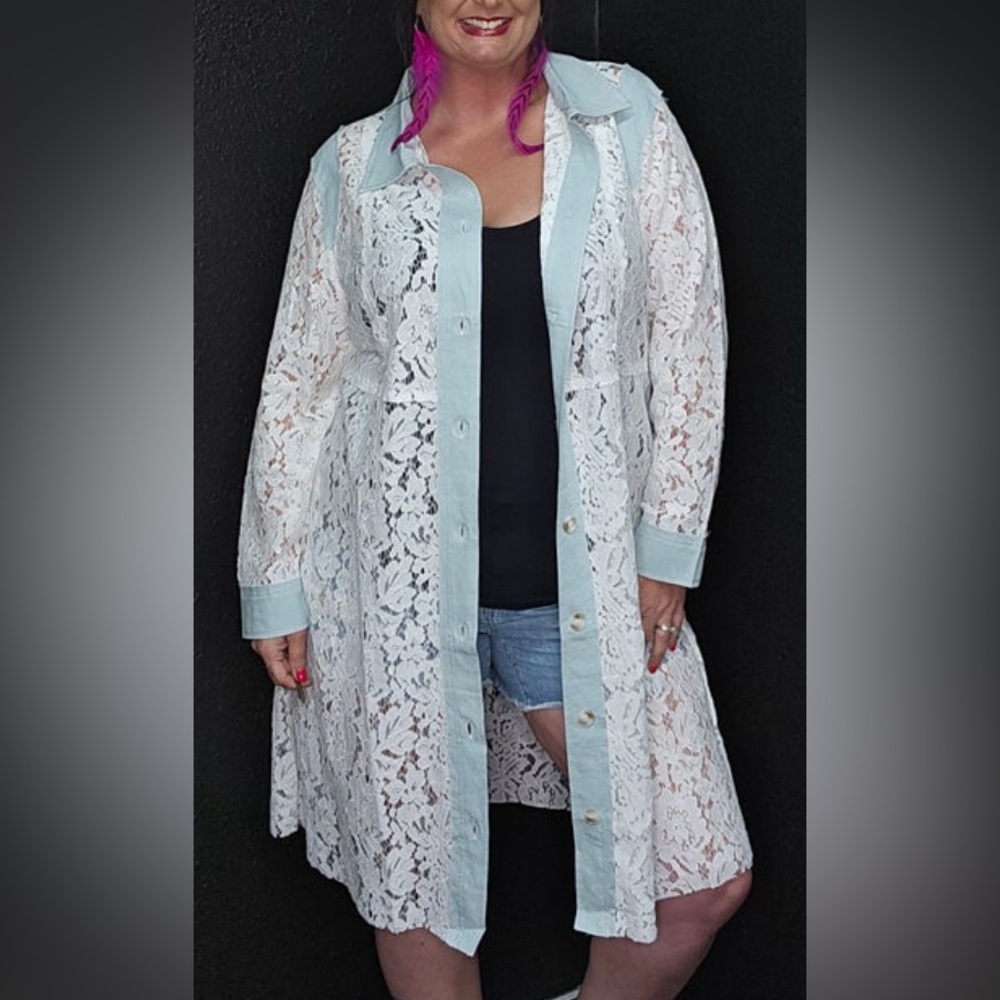 Vocal Off-White Lace Button-Up Shirt 3XL NWT